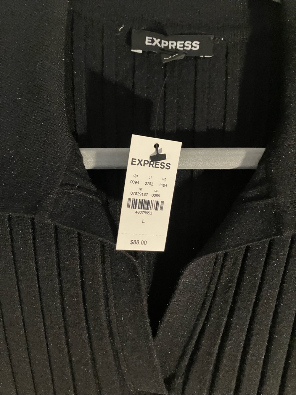 Express Black Ribbed Collared Long-Sleeve Midi Dress - Picture 2 of 3